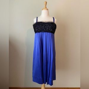 blue and black with beaded detail mini dress